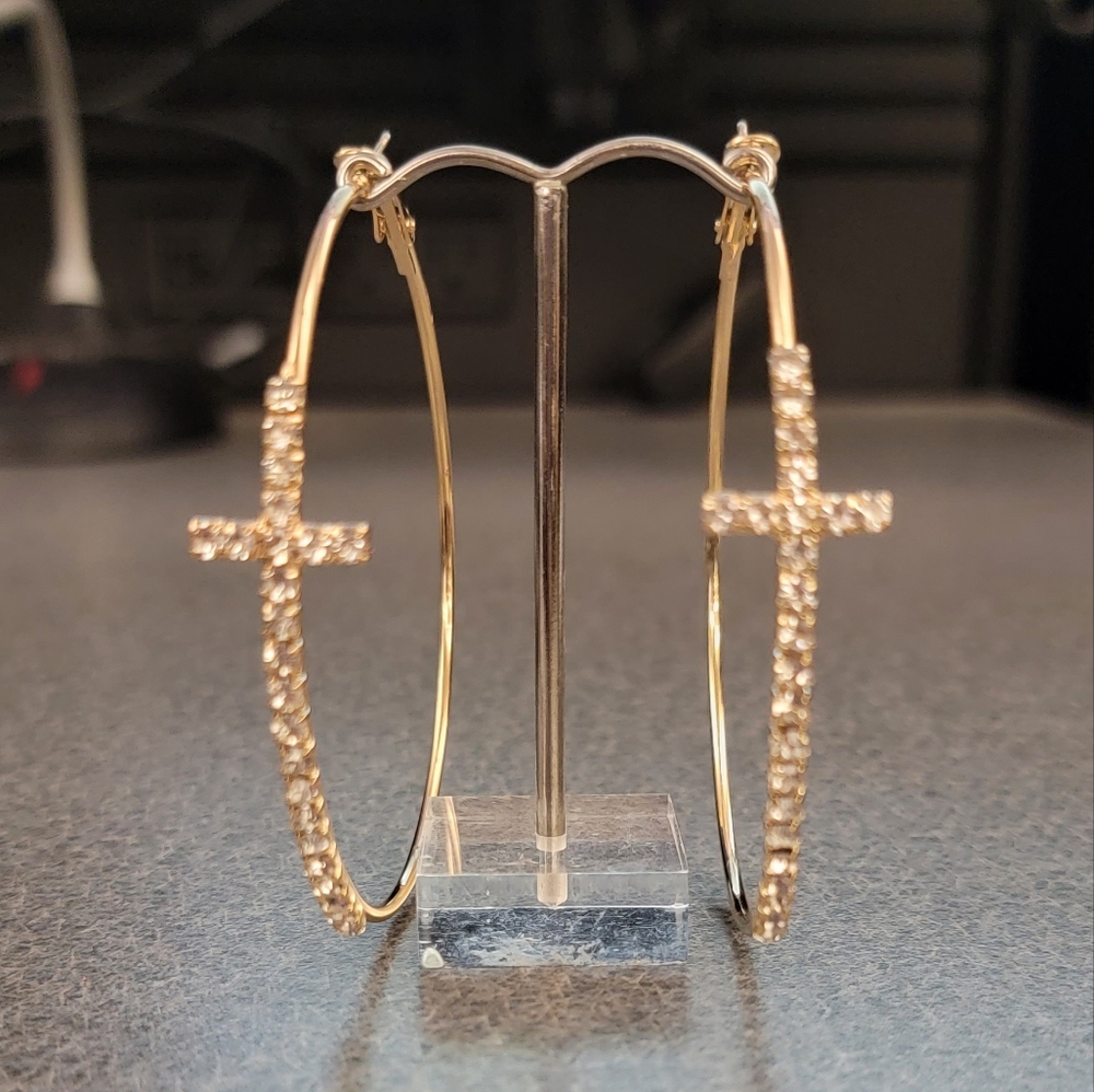 COPY - Rhinestone Cross Design Hoop Earrings